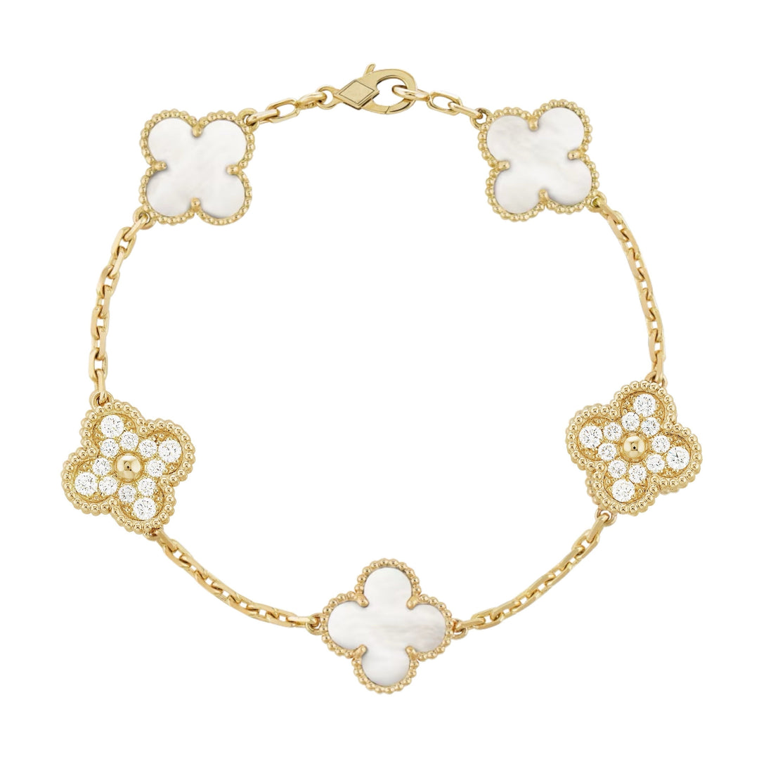 DELUXE KLEEBLATT ARMBAND | WEISS GOLD